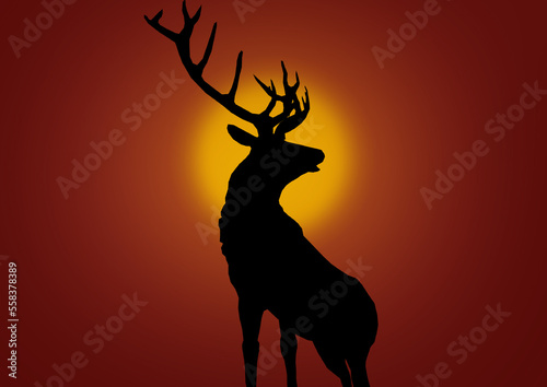 Silhouette of a deer against the background of the sun