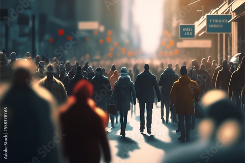 people walking in the street in the city, blurry,, ai generated