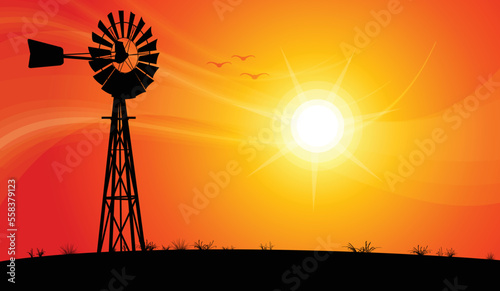 windmill australian silhouette sunset photo