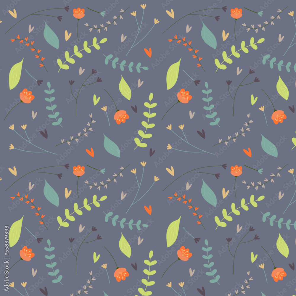 Seamless floral blue pattern. Spring pattern with flowers. autumn background leaves and flowers