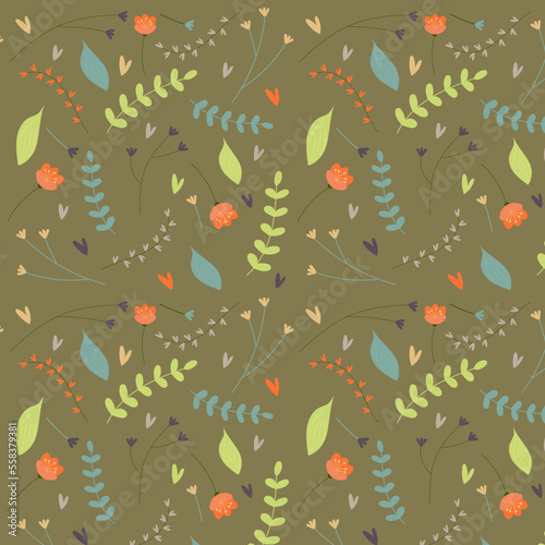 Seamless floral brown pattern. Spring pattern with flowers. autumn background leaves and flowers