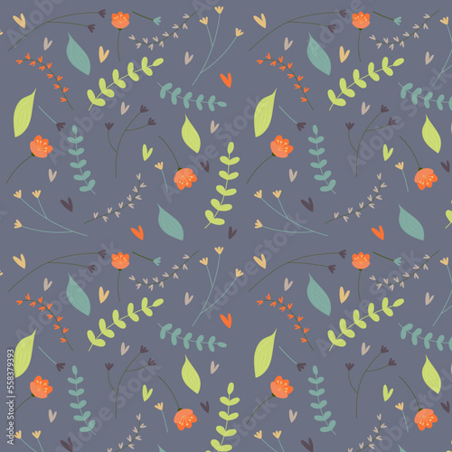 Seamless floral blue pattern. Spring pattern with flowers. autumn background leaves and flowers