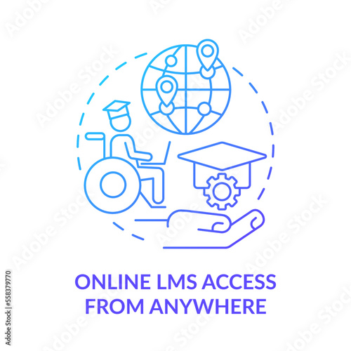 Online LMS access from anywhere blue gradient concept icon. Learning management system feature abstract idea thin line illustration. Isolated outline drawing. Myriad Pro-Bold font used