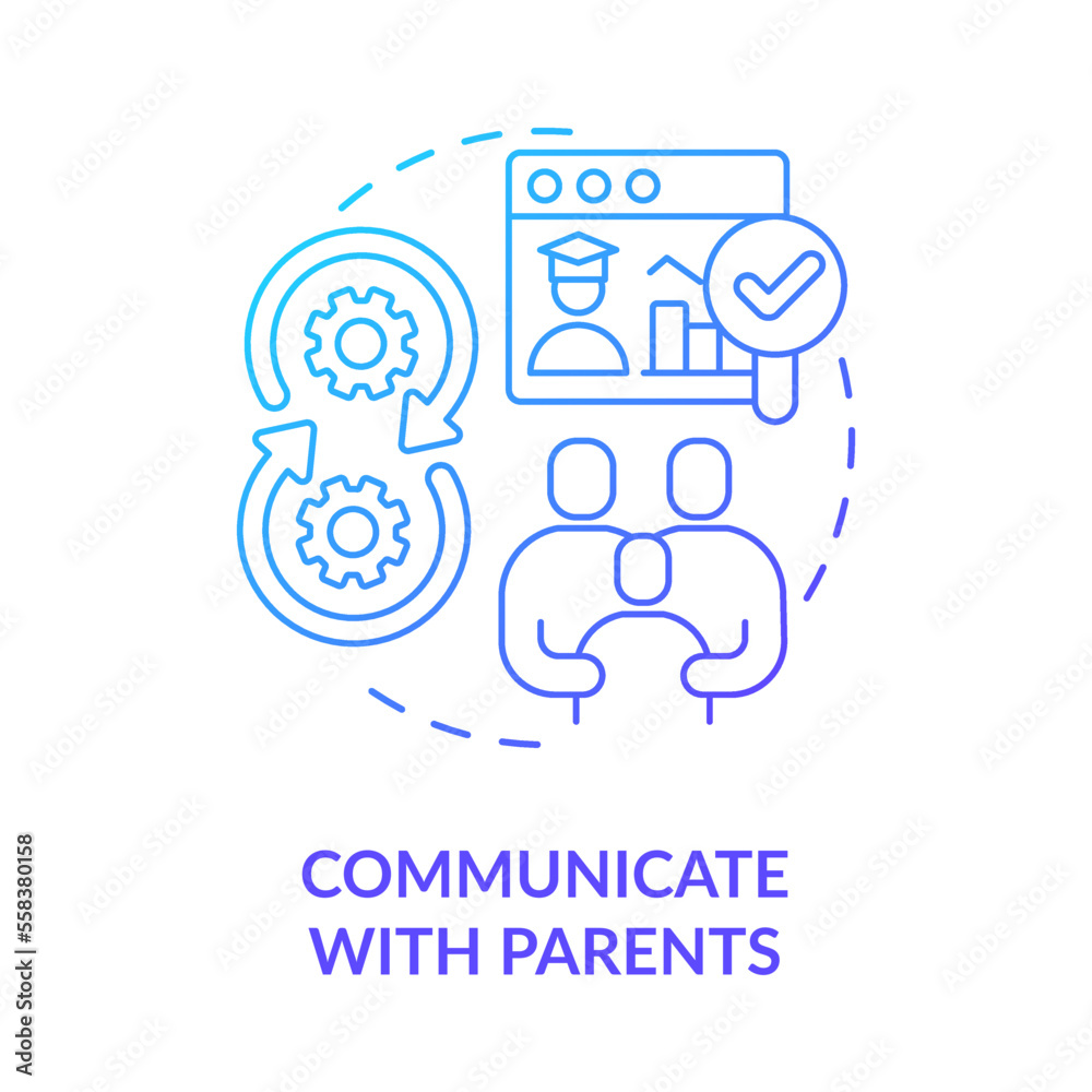 Communicate with parents blue gradient concept icon. Launching school learning management system abstract idea thin line illustration. Isolated outline drawing. Myriad Pro-Bold font used