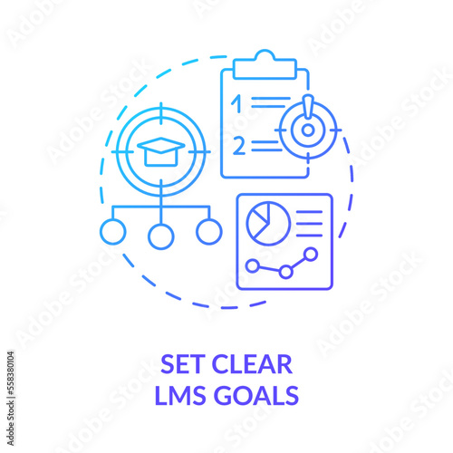 Set clear lms goals blue gradient concept icon. Launching school learning management system abstract idea thin line illustration. Isolated outline drawing. Myriad Pro-Bold font used