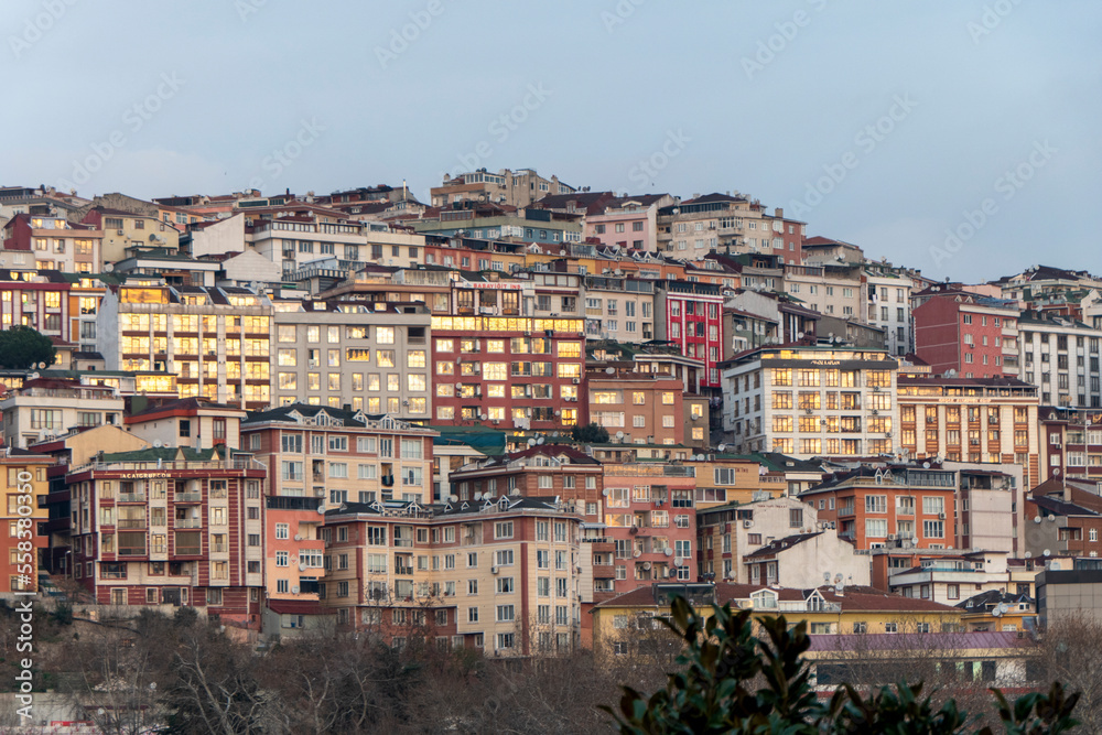 Istanbul Hill with Buildings and Sky Background