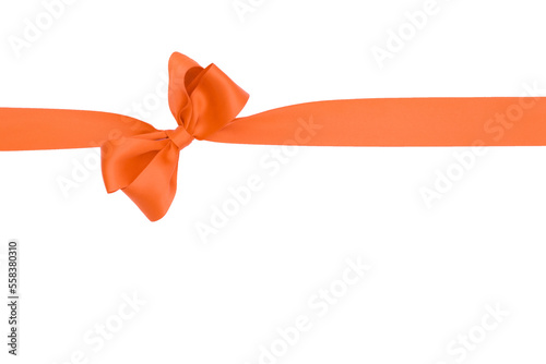 	
Nœud de ruban de satin pour paquet cadeau de couleur orange, isolé sur du fond transparent.