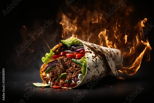 Durum Kebab at a local street food stall, generative ai