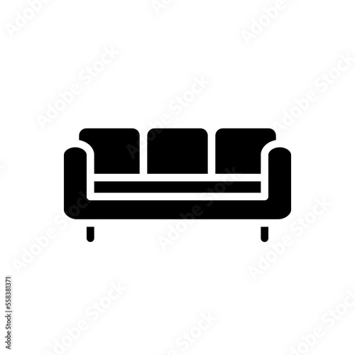 Sofa black glyph icon. Sectional leather couch. Furnishing for living room. Modern contemporary home furniture store. Silhouette symbol on white space. Solid pictogram. Vector isolated illustration