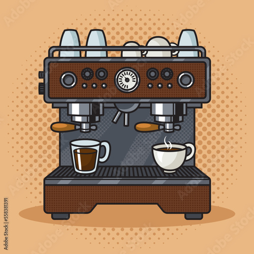coffee maker machine pinup pop art retro vector illustration. Comic book style imitation.