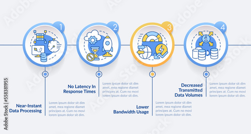 Innovation technologies in cloud circle infographic template. Data visualization with 4 steps. Editable timeline info chart. Workflow layout with line icons. Lato Bold, Regular fonts used