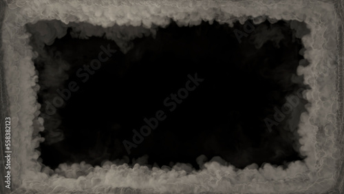 Grey smoke square frame like tunnel in clouds, isolated - object 3D rendering