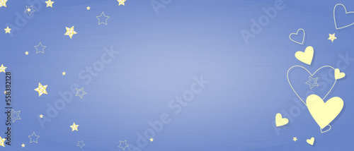 Stars and heart blue background horisontal template , wood textured. Vector illustration