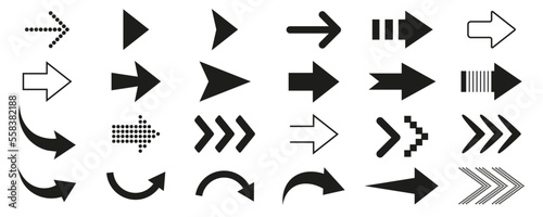 Arrow set vector icons.  Isolated arrow symbols. Arrow black icon. Vector illustration.