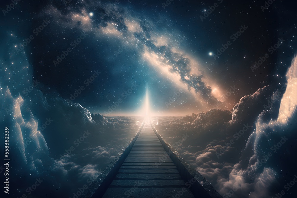 heaven with light glow from the eternal horizon, concept of adventure to unknown place - obrazy, fototapety, plakaty 