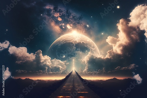 heaven with light glow from the eternal horizon, concept of adventure to unknown place photo