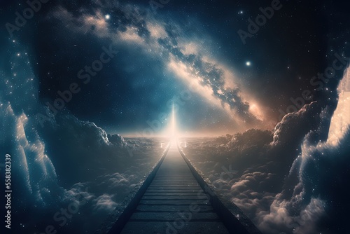 heaven with light glow from the eternal horizon, concept of adventure to unknown place