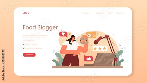 Food critic web banner or landing page. Professional blogger