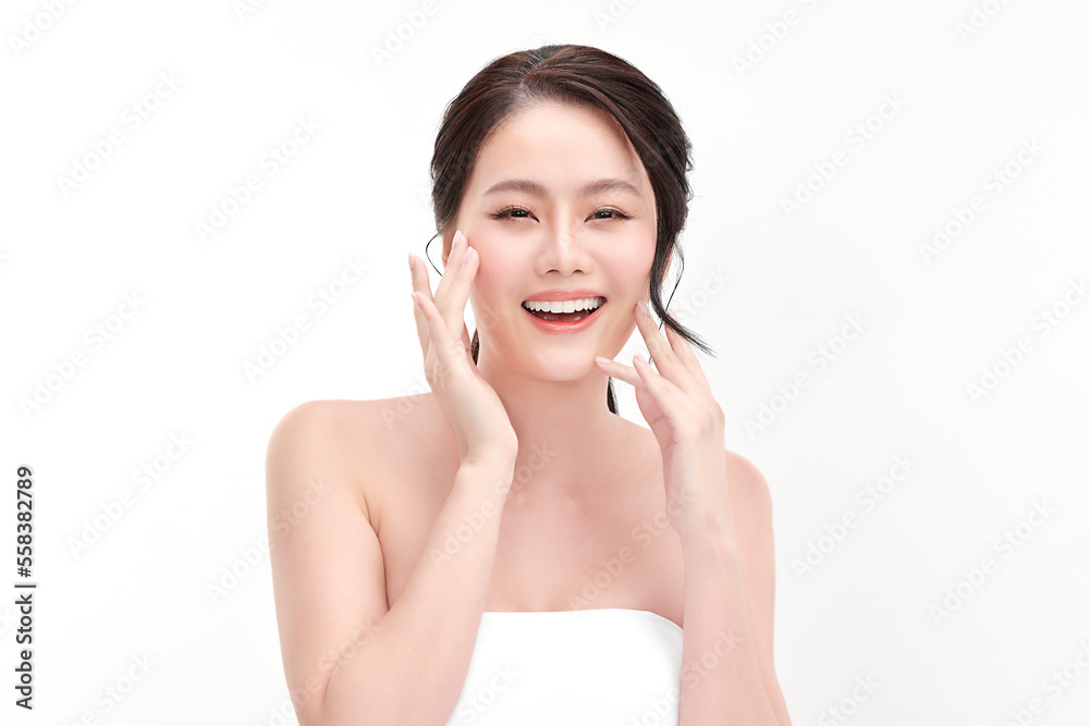 Beautiful young asian woman with clean fresh skin on white background, Face care, Facial treatment, Cosmetology, beauty and spa, Asian women portrait. Beautiful young asian woman with clean fresh skin on white background, Face care, Facial treatment, Cosmetology, beauty and spa, Asian women portrait.