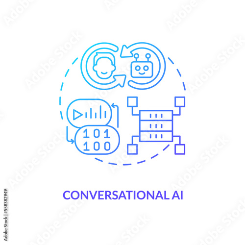 Conversational AI blue gradient concept icon. Communication channel. Data science solution for business abstract idea thin line illustration. Isolated outline drawing. Myriad Pro-Bold font used