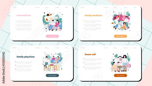 Family doctor web banner or landing page set. Modern medicine