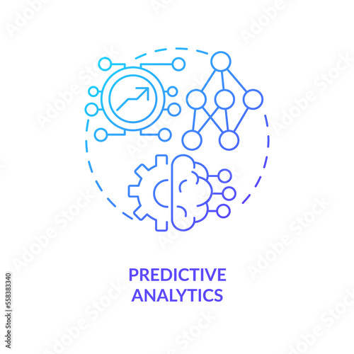 Predictive analytics blue gradient concept icon. AI technology benefit. Data science in marketing abstract idea thin line illustration. Isolated outline drawing. Myriad Pro-Bold font used