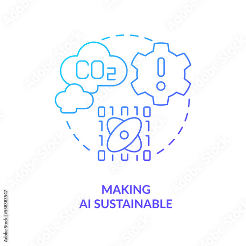 Making AI sustainable blue gradient concept icon. Environment care. Data science challenge abstract idea thin line illustration. Isolated outline drawing. Myriad Pro-Bold font used