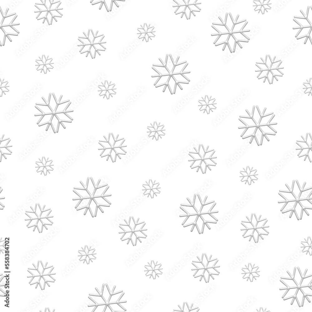 Seamless pattern of white 3d snowflakes on a white background
