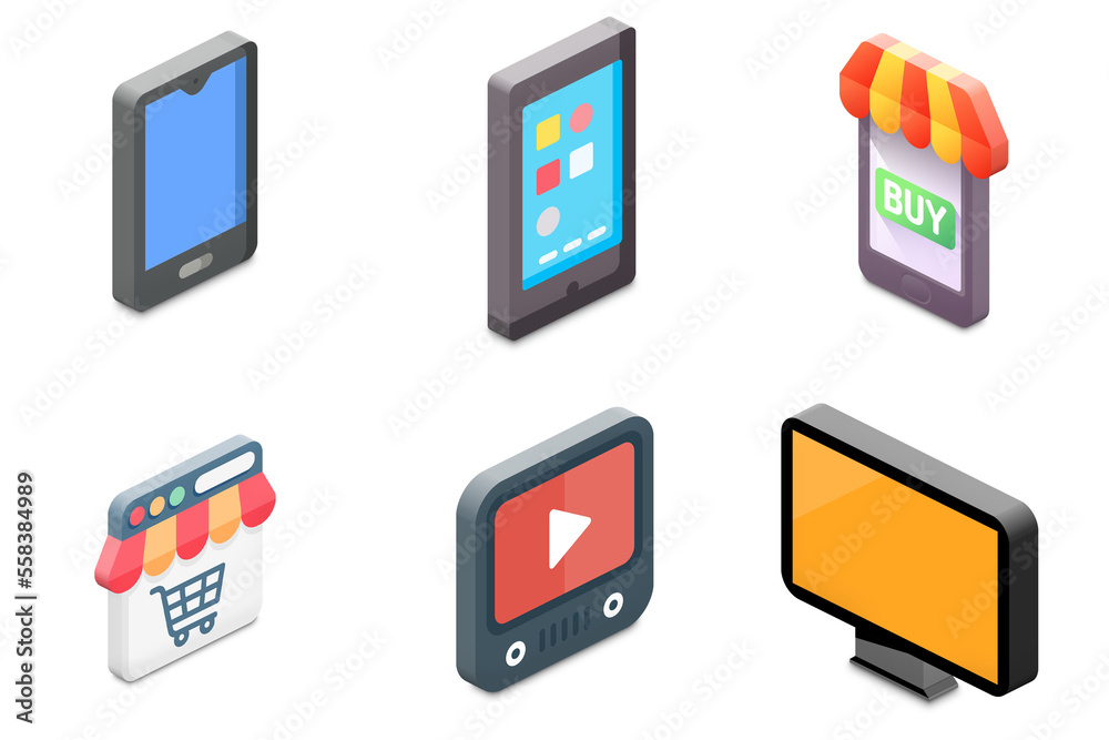 set of isometric 3d icons for devices set of isometric 3d icons for devices