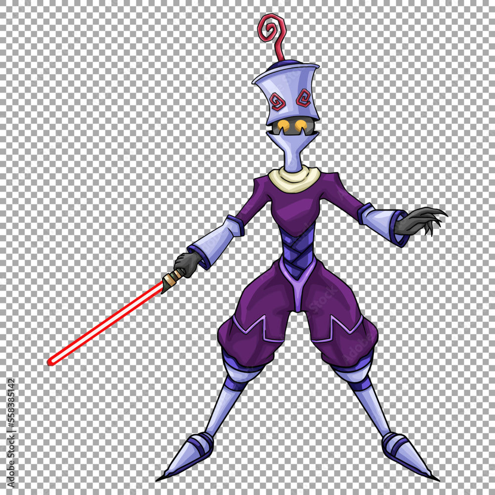 Vector robot with premium quality retro styled lightsaber Vector robot with premium quality retro styled lightsaber