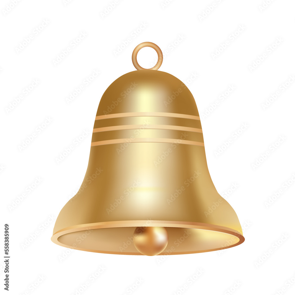 Volumetric realistic golden Christmas bell isolated on white background Volumetric realistic golden Christmas bell isolated on white background