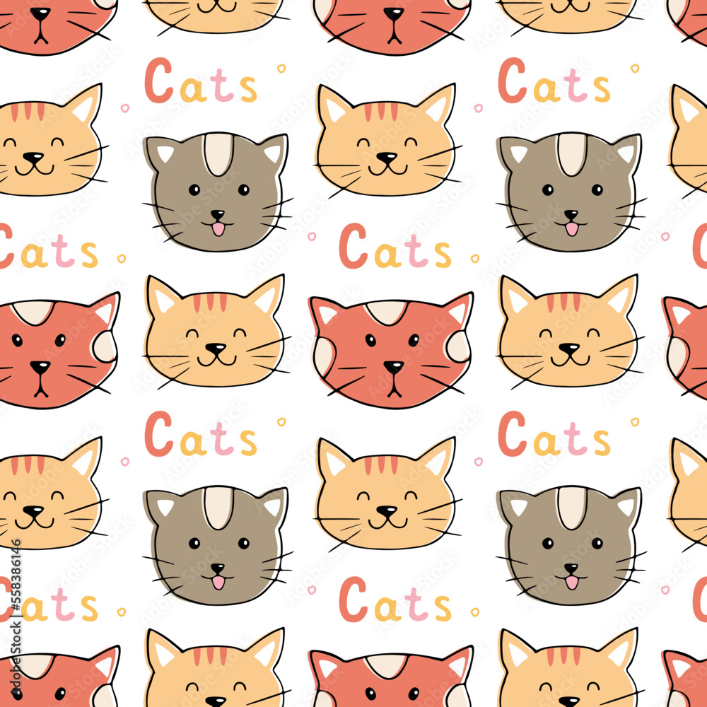 Cute cat faces. Seamless pattern. Can be used for web page background fill, surface texture