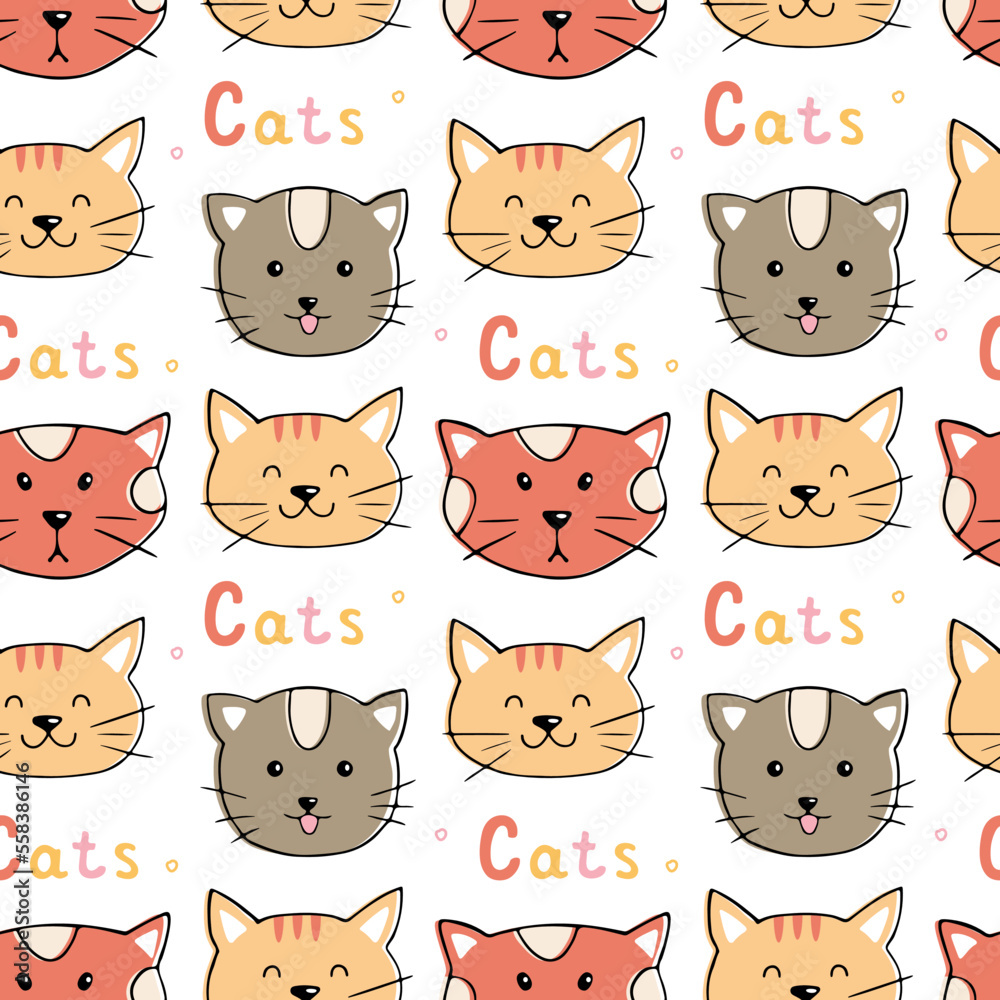 Obraz premium Cute cat faces. Seamless pattern. Can be used for web page background fill, surface texture