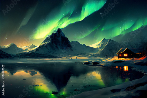 Northern lights reflecting ...