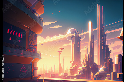 Futuristic modern city at s...