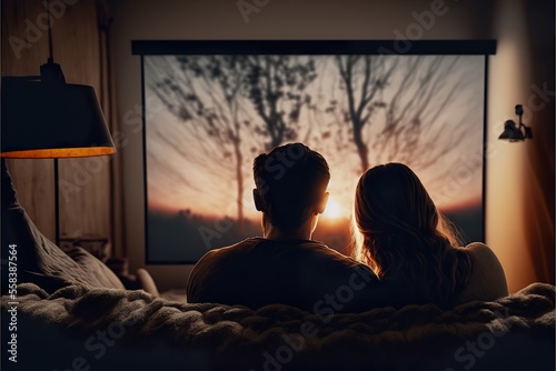 Couple watching the sunset, nature, love, valentine, generative ai