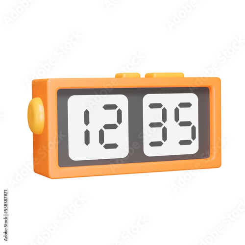 Digital clock 3d icon. Alarm clock. Digital display. orange color. Isolated object on a transparent background