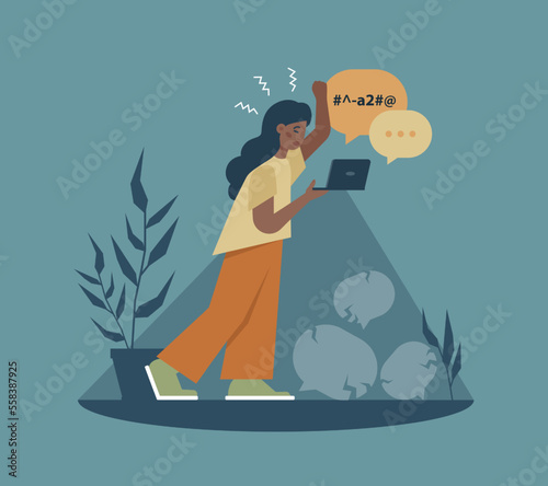 Swearing bad habit. Angry woman cursing, character with unhealthy