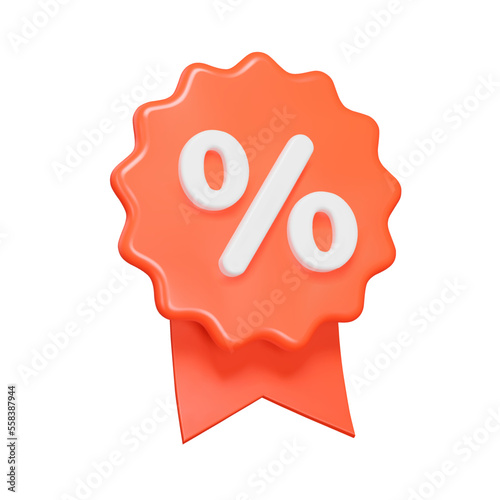 Label with interest 3d icon. Discount, sale. Isolated object on a transparent background