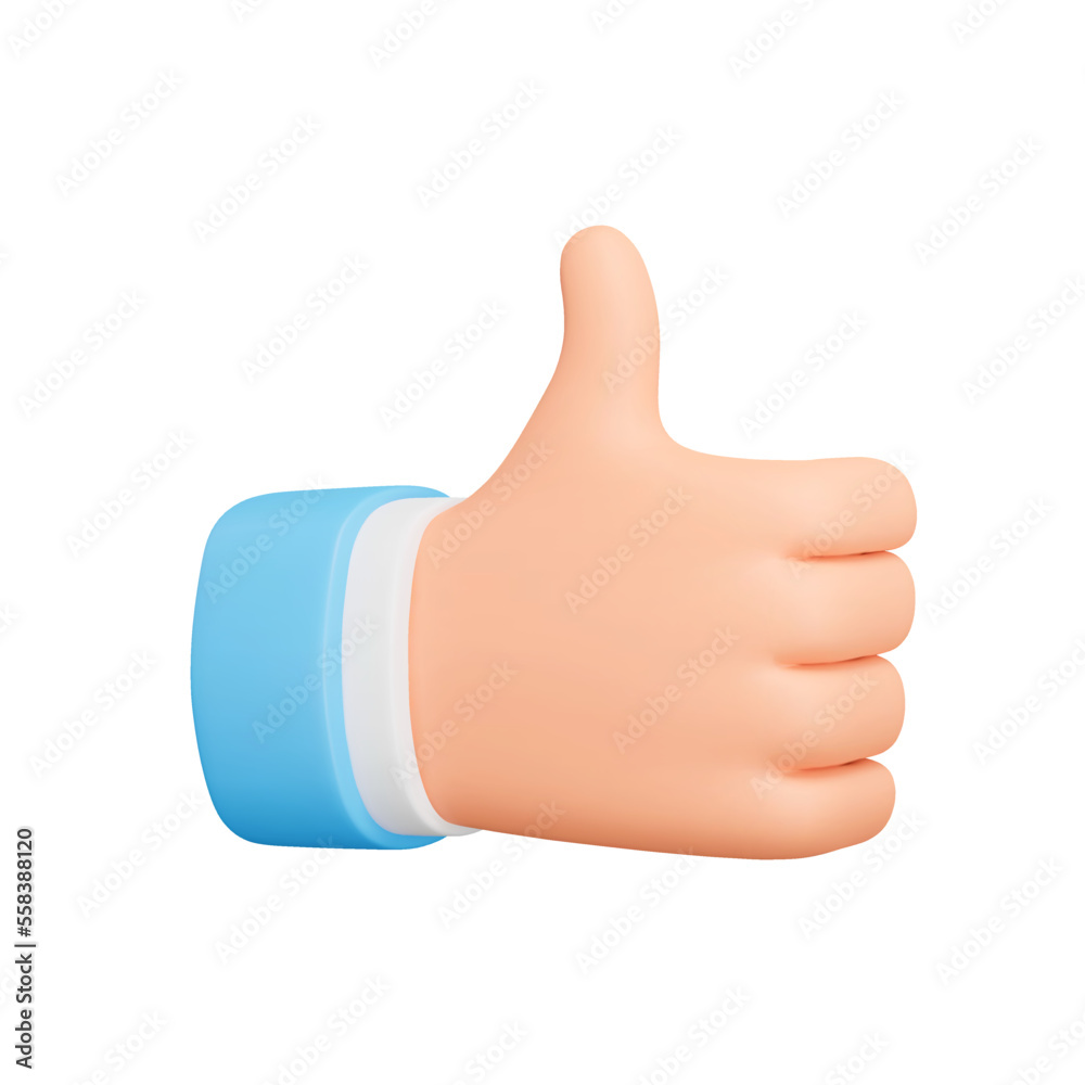 Thumbs up 3d icon. Positive rating. Liked. Hand with thumbs up. Isolated object on a transparent background - obrazy, fototapety, plakaty 