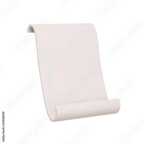 Paper scroll 3d icon. unfolded paper scroll in white. Isolated object on a transparent background