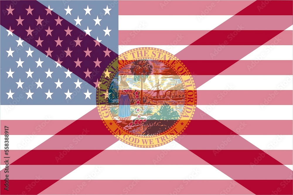 Fototapeta premium Flag of Florida, federal state with United States of America flag