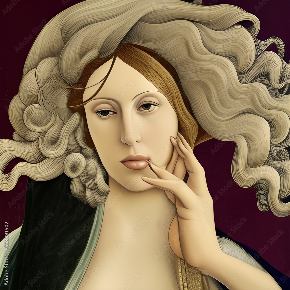 Woman With Long Flowing Hair Art Illustration Ai Art Stock