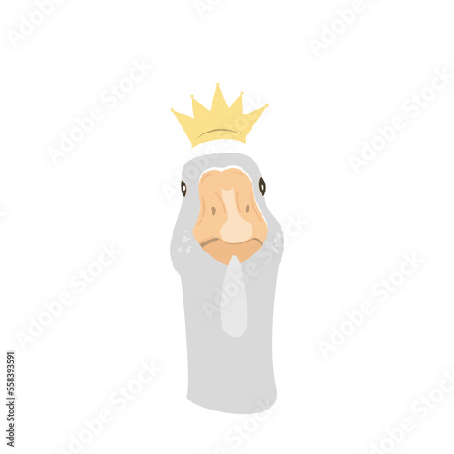 King goose in crown isolated. Cartoon Vector illustration