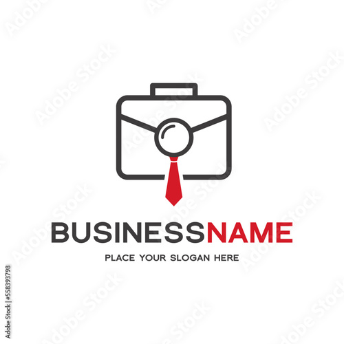 Job seeker vector logo with magnifying glass and tie symbol. This logo is suitable for finding work.
