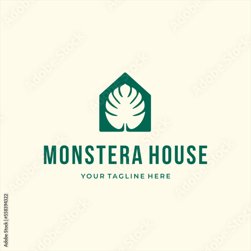 monstera deliciosa house garden maintenance real estate property custom logo design vector
