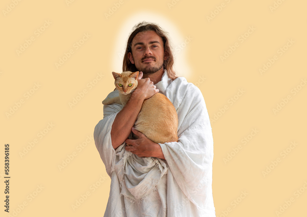 jesus with a cream cat