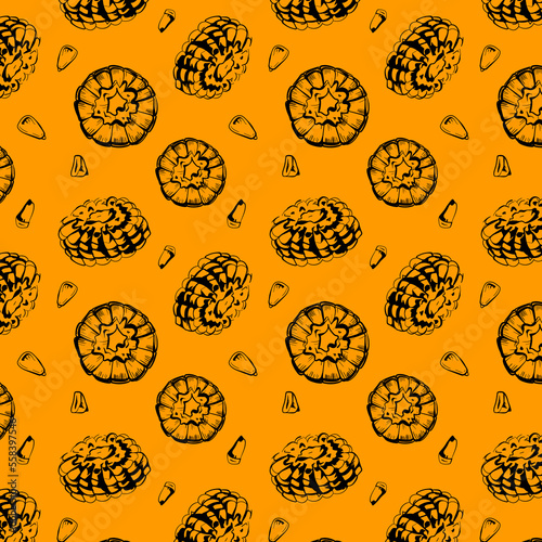 Pattern with corn on an orange background