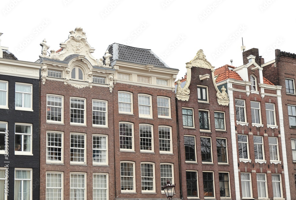 Amsterdam Typical Canal House Facades View, Netherlands