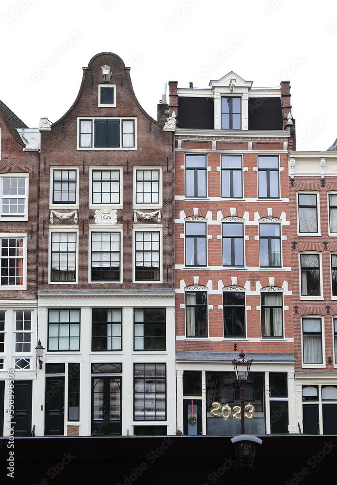 Amsterdam Prinsengracht Canal House Facades with 2023 Balloon Decoration, Netherlands
